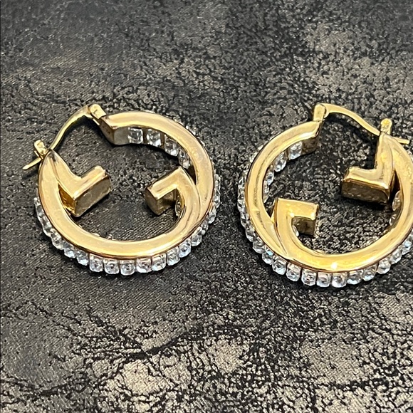 Gold and Silver Crystal Hoop Earrings - Picture 15 of 15